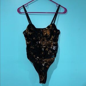 Black and Gold Floral Bodysuit